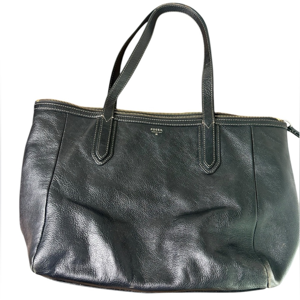FOSSIL Sydney Black Pebbled Leather Large Tote Bag
